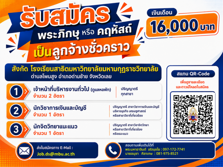 ประกาศรับสมัครบุคลากร 4 อัตรา ตำแหน่งประเภทวิชาชีพ